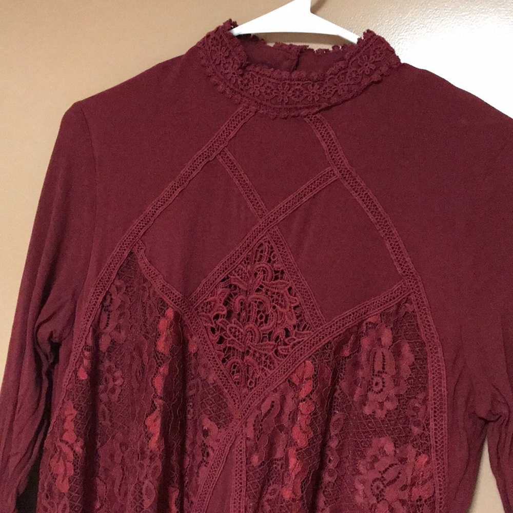 Burgundy Embroidered Shift Dress